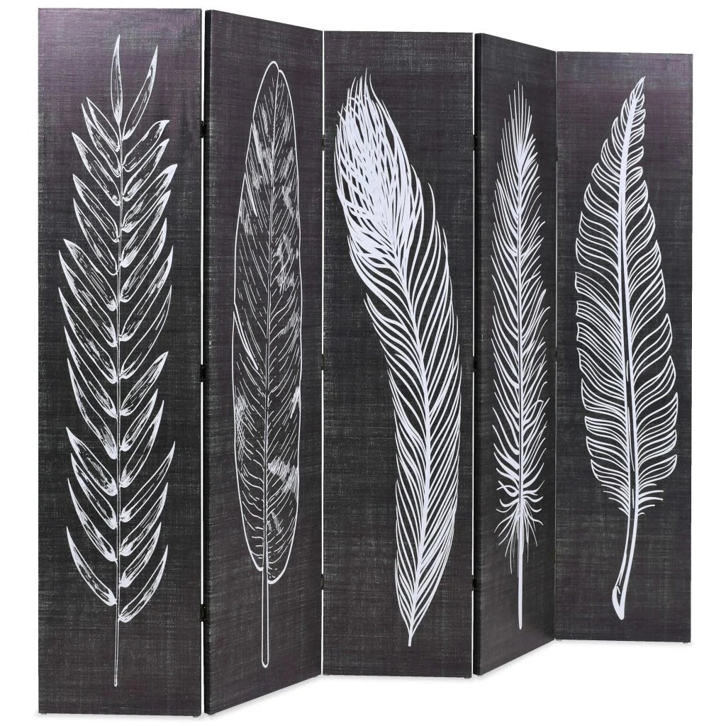 Paravento pieghevole divisorio mobile decorativo 200 cm piume bianche e nere 0802052