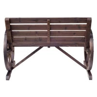 Panchina da Esterno a 2 Posti , Panchina da Giardino Stile Country con Braccioli a Ruota in Legno, 105.5x59x75cm Marrone