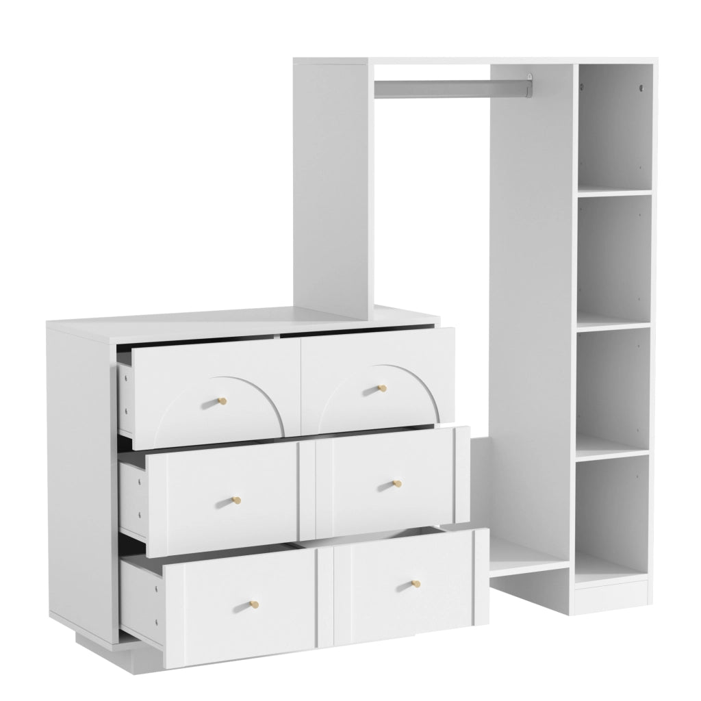 Armadio, mobile da ingresso, 6 cassetti, ripiani, 139 x 35 x 133 cm, bianco