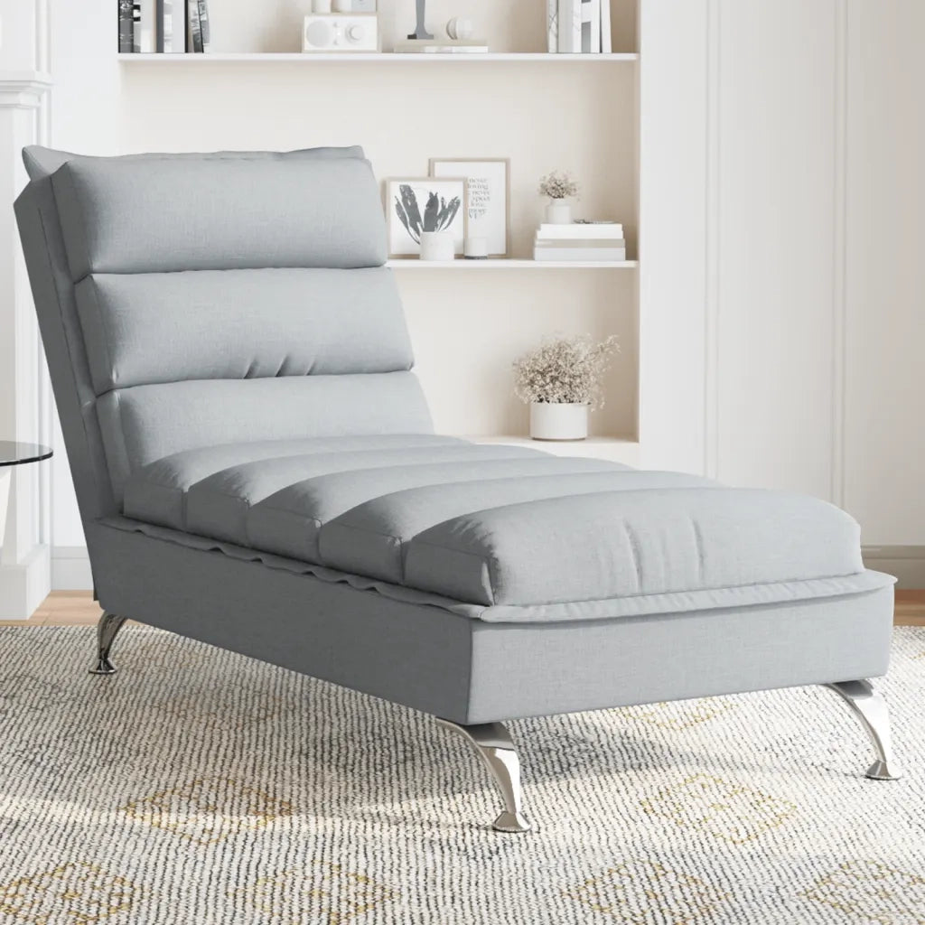 Chaise Longue con Cuscini Grigio Chiaro in Tessuto CFW4389696