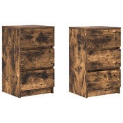 Set di 2 Comodini | Armadio da Notte | Mobiletto da notte con 3 Cassetti Rovere Fumo 39x35x65 cm