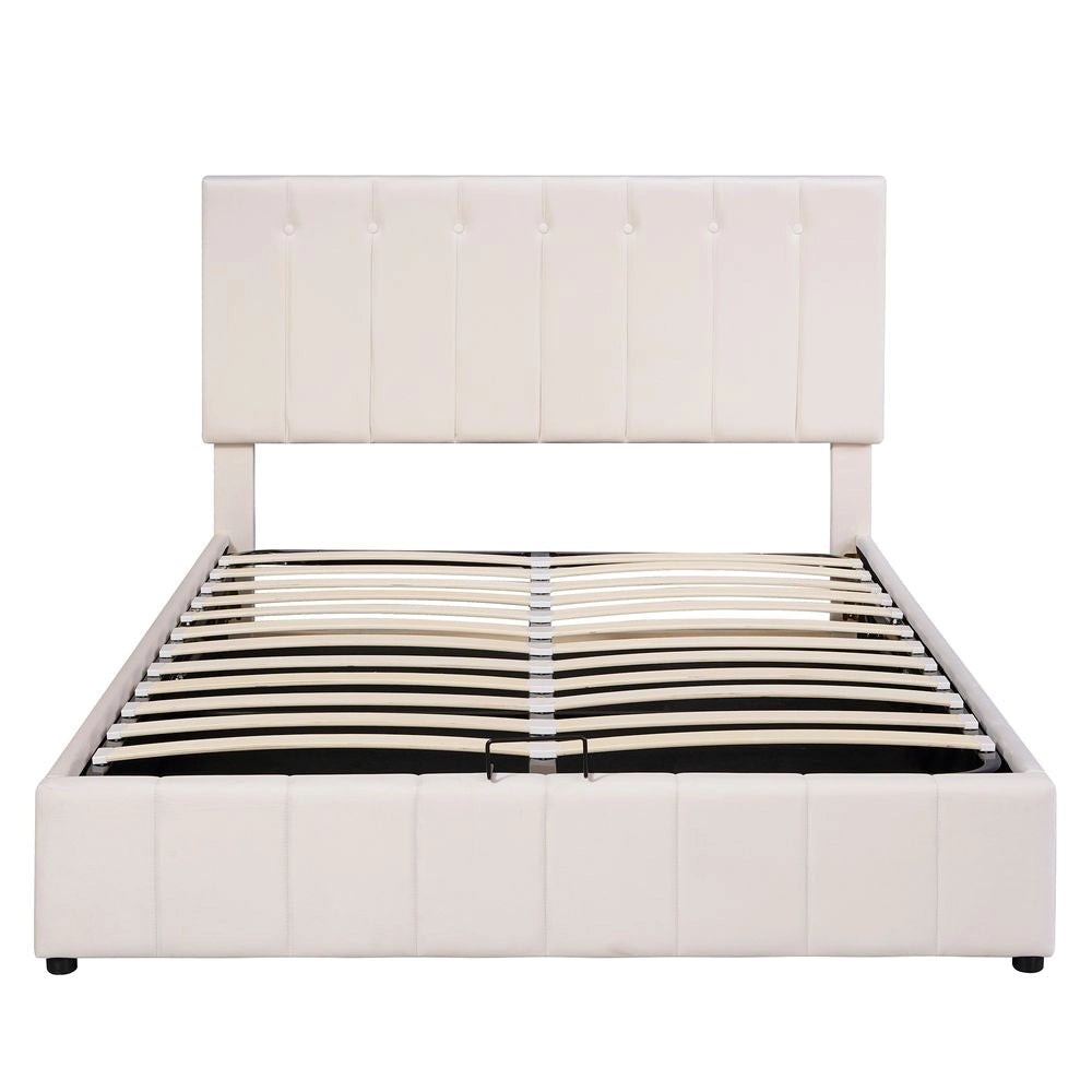Letto con contenitore 140x200 - Xylo - Testiera regolabile idraulica colore crema