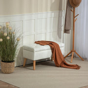 Panca contenitore imbottita con bottoni e spazio nascosto, in poliestere con gambe in legno, bianca 80 × 35 × 40 cm