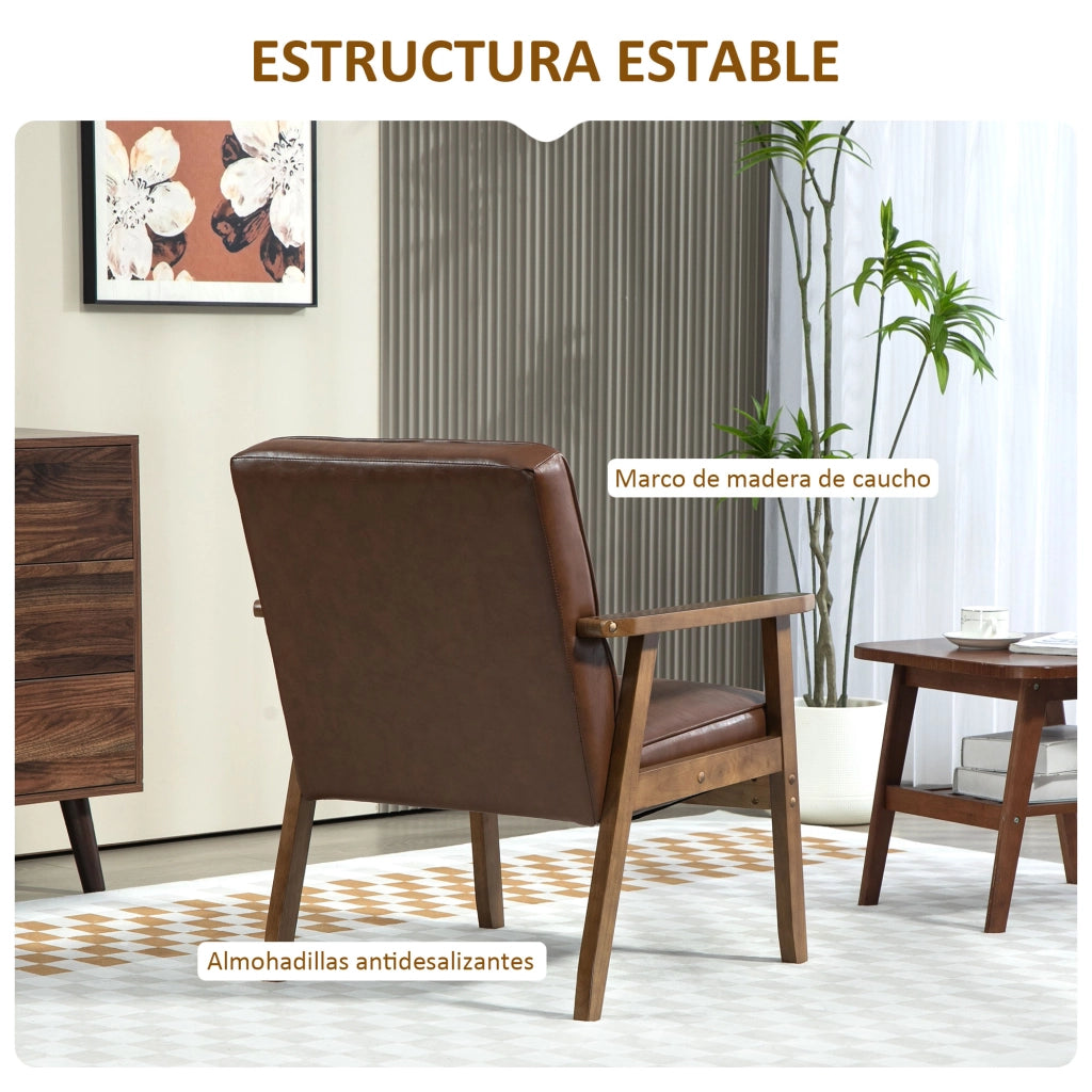 Poltrona in similpelle reclinabile con braccioli e struttura in legno ¨C Zephmum ¨C Marrone