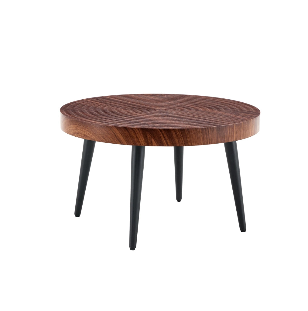 Tavolino da caffè rotondo ? 60 cm in MDF effetto noce e metallo nero