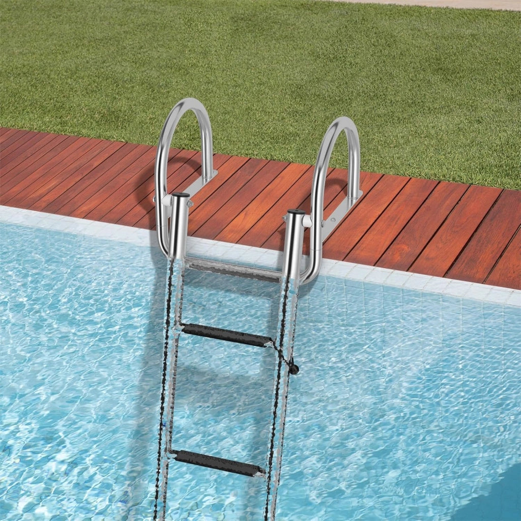 Scaletta da piscina pieghevole, 4 gradini, in acciaio inox, telescopica, con corrimano e gradini antiscivolo, scala in acciaio inox fino a 227 kg, portata posteriore