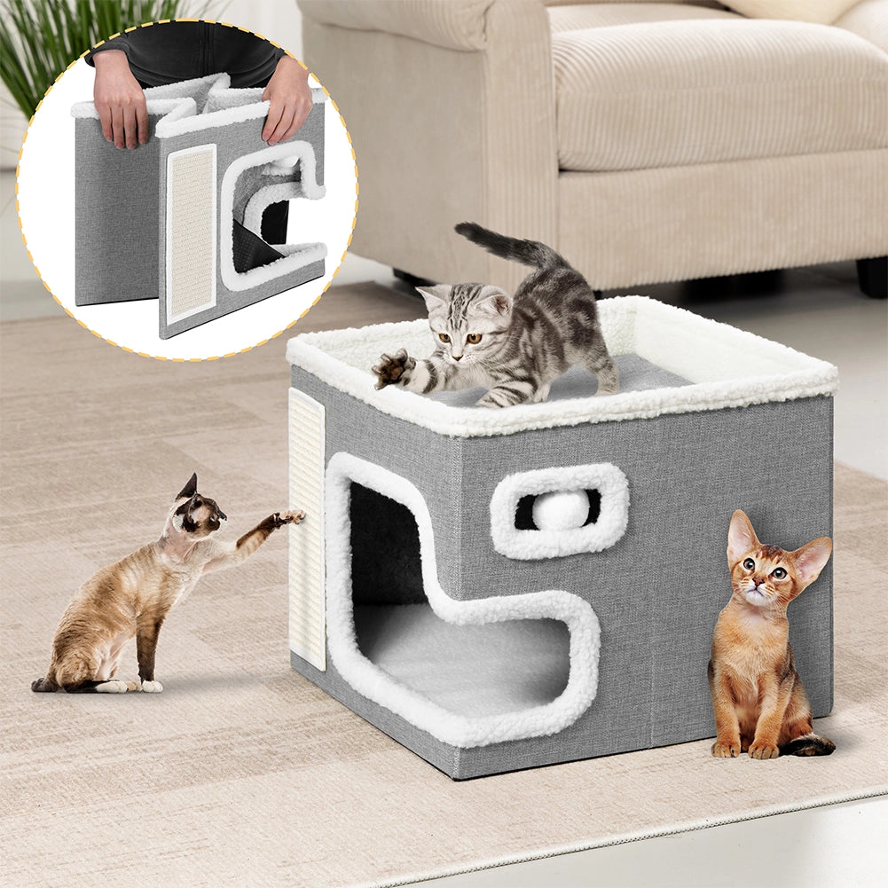 Cuccia per Gatti Tiragraffi Casetta Animale 42x42x33 cm Cuscino e Base Antiscivolo