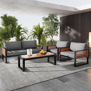Set Salotto da Giardino 4 Pezzi con Divano, Sedie e Tavolo ¨C MINIMAL ¨C Grigio, Acciaio, Braccioli in Legno