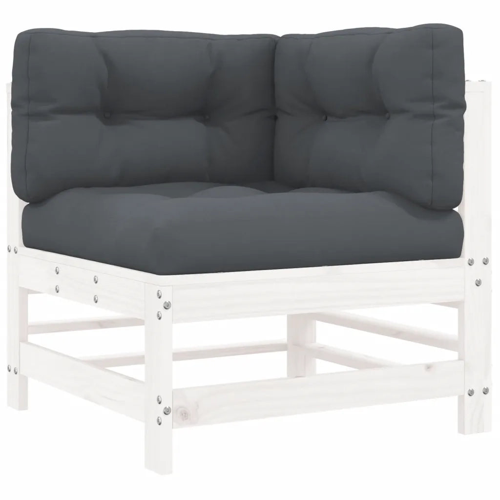 Set Divani da Giardino 3pz | Set Salotto da Giardino con Cuscini in Legno Massello Bianco