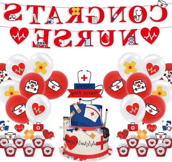 Decorazioni per Cupcake per Festa di Laurea Infermieristica - Banner di Decorazione per Torta - Palloncini per Festa di Laurea Infermieristica - 30 Pezzi