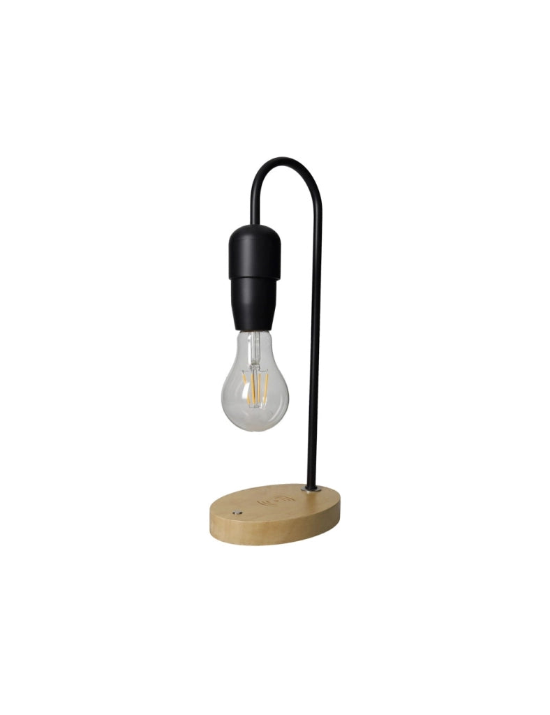 Lampada stacca & go nero metal c/base legno per ricarica smartphone