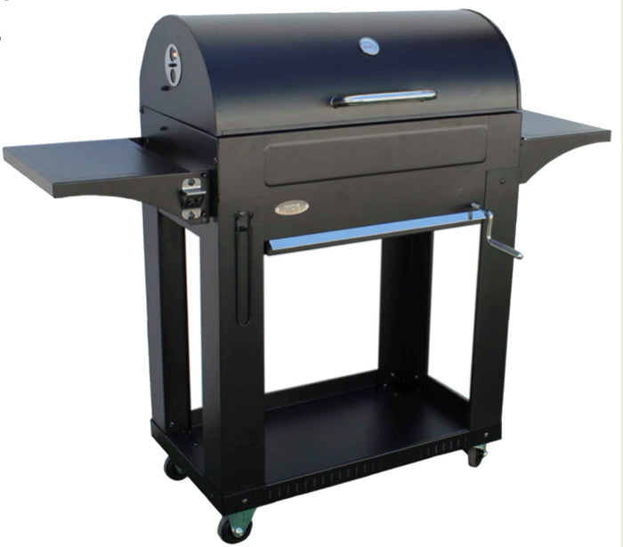 Barbecue a Carbone 140x44x120 cm con 3 Griglie e Coperchio in Acciaio Milano Nero
