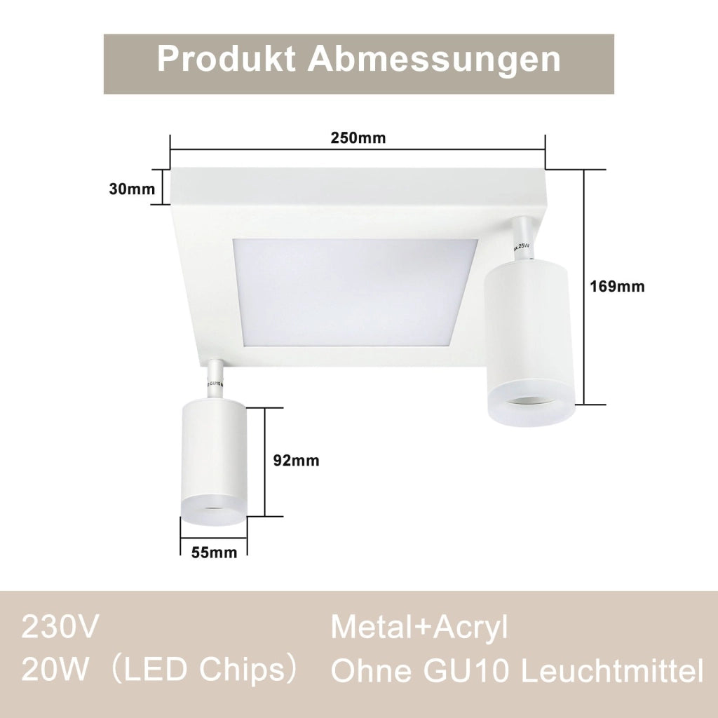 ZMH Faretto da soffitto quadrati bianchi 1 luce GU10 20W 3000K orientabili 350° per cameretta