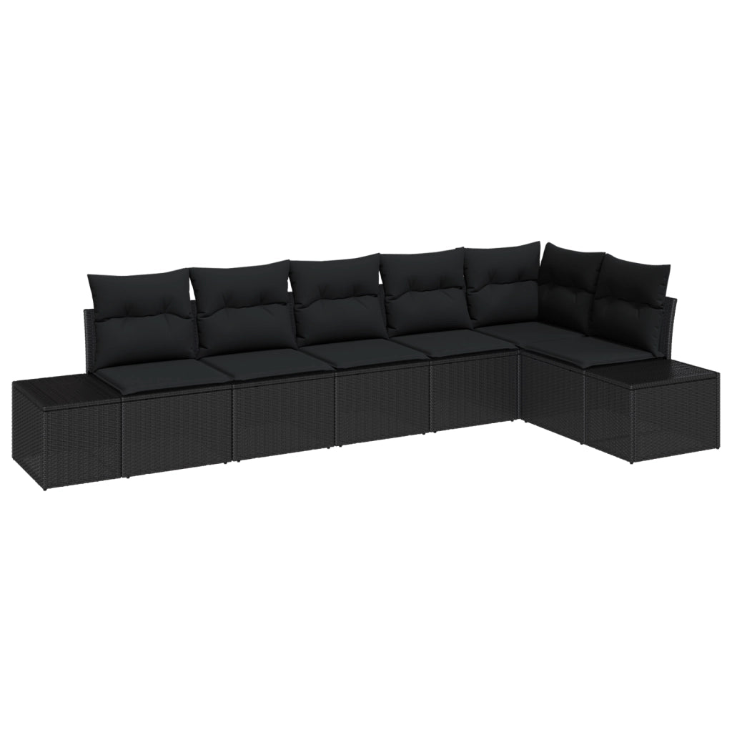 Set di divani da giardino 6 pezzi con cuscini Nero Rattan Polimerico