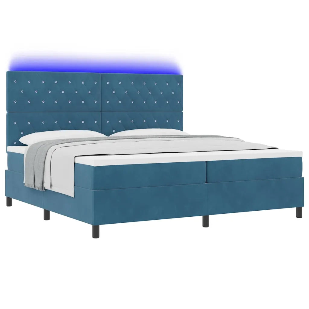 Letto a Sorgente LED Blu Scuro 200 x 200 cm Velluto 3343272