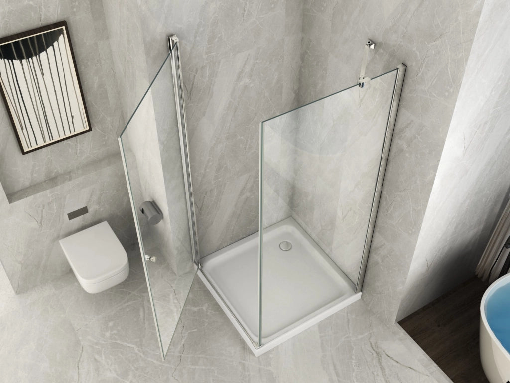 Box doccia due lati, porta battente e fisso, cristallo 8mm trasparente h.195 Perla Duo Fisso 90 + Porta 80 cm