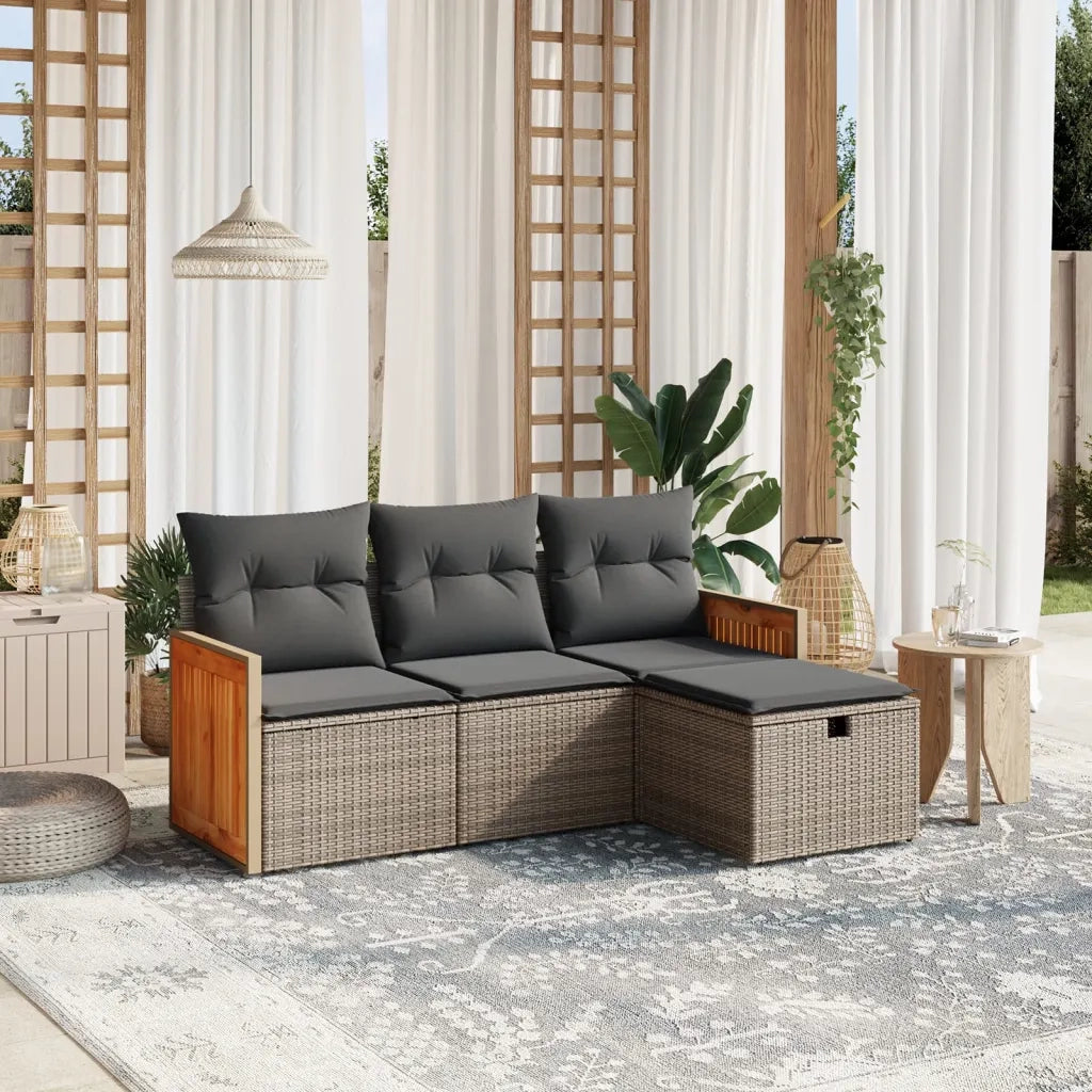 Set Divani da Giardino 4 pz | Set Salotto da Giardino con Cuscini in Polyrattan Grigio