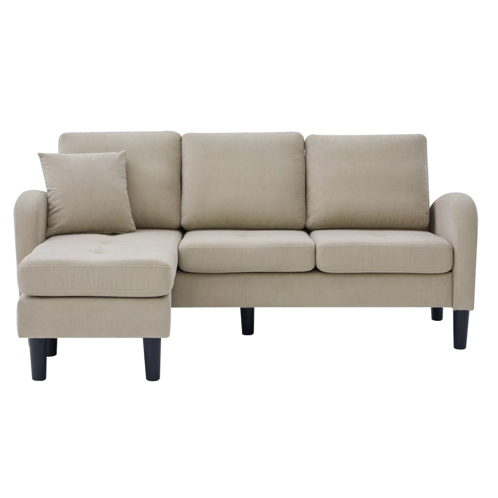 Divano Angolare con Chaise Longue 3 Posti ¨C MINIMAL ¨C Tessuto a Coste, Gambe in Plastica, 166x118x77 cm