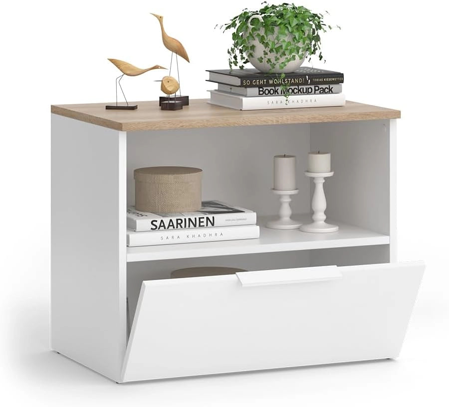 Credenza Wido, Bianco/Sonoma, 60 x 50 cm con patta, adatto per riporre le scarpe nell’ingresso