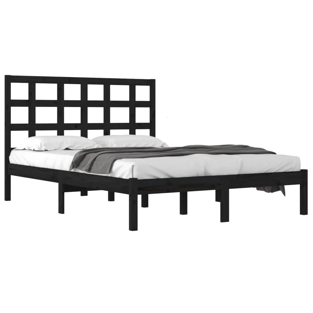 Letto matrimoniale | Letto per adulti | Giroletto Nero in Legno Massello 200x200 cm