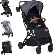 Passeggino Leggero per Bambini e Neonati, Passeggino Pieghevole e Portatile con Ruote, Schienale Regolabile, Tettuccio, Cintura di Sicurezza, Cesto e Copertura Antipioggia (Grigio)