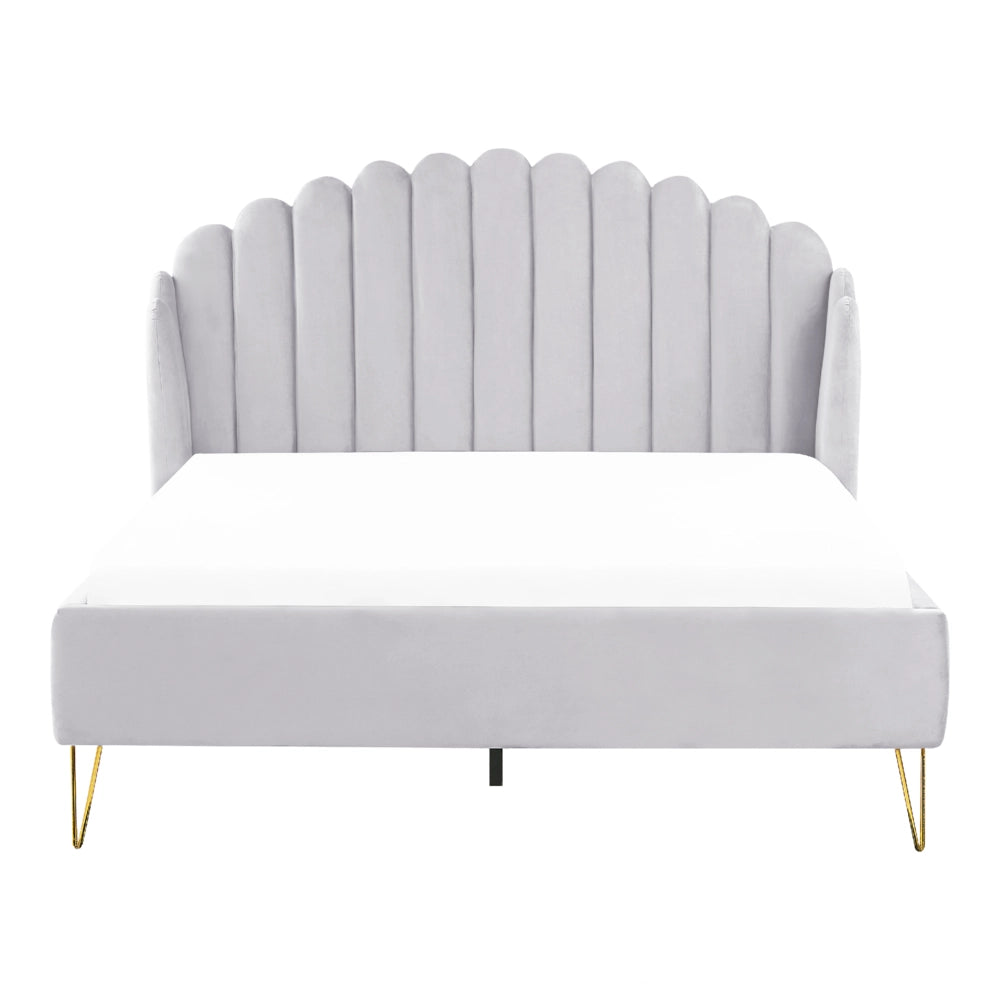 Letto con rete in velluto grigio 140 x 200 cm gambe in metallo testata retro capitonné