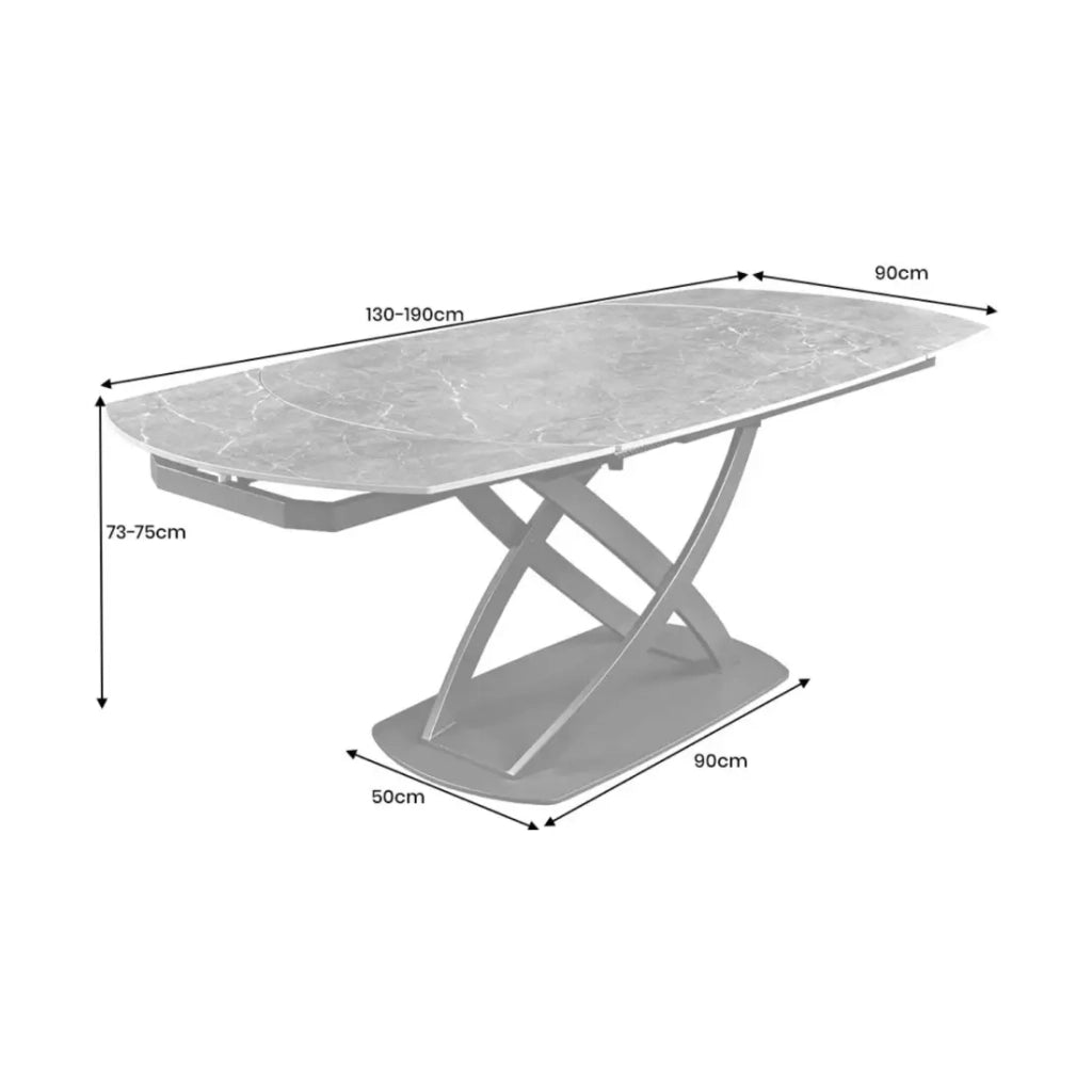 Table ATONIA – Ovale extensible de 130 à 190 cm – Piano in ceramica effetto marmo beige – Gambe in metallo – Stile moderno