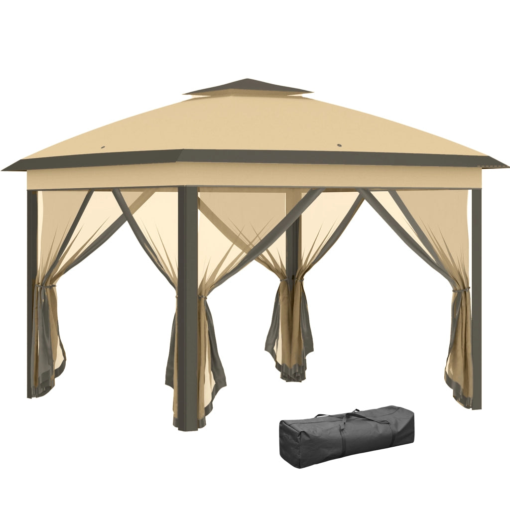 Gazebo 3 3x3 3m gazebo pieghevole impermeabile impermeabile invernale con doppia tenda protezione UV tenda da giardino pieghevole con pannelli laterali gazebo da giardino a borsa per il campeggio beige