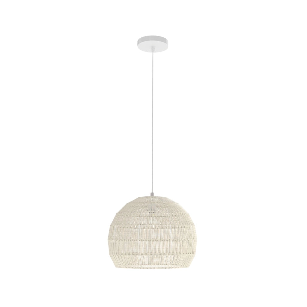 Lampada a sospensione intrecciata in carta per cucina camera da letto, Lampadario boho con altezza regolabile Beige-Lampade