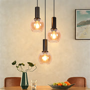 ZMH Lampada a Sospensione 3 Luci Vetro Ambra Vintage Altezza Regolabile E27 per Sala da Pranzo Cucina Senza Lampadina