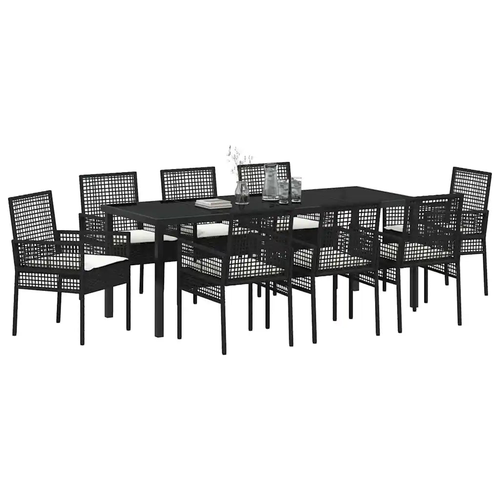Set da Pranzo per Giardino con cuscino 9 pcs Nero polyrattan 3379869