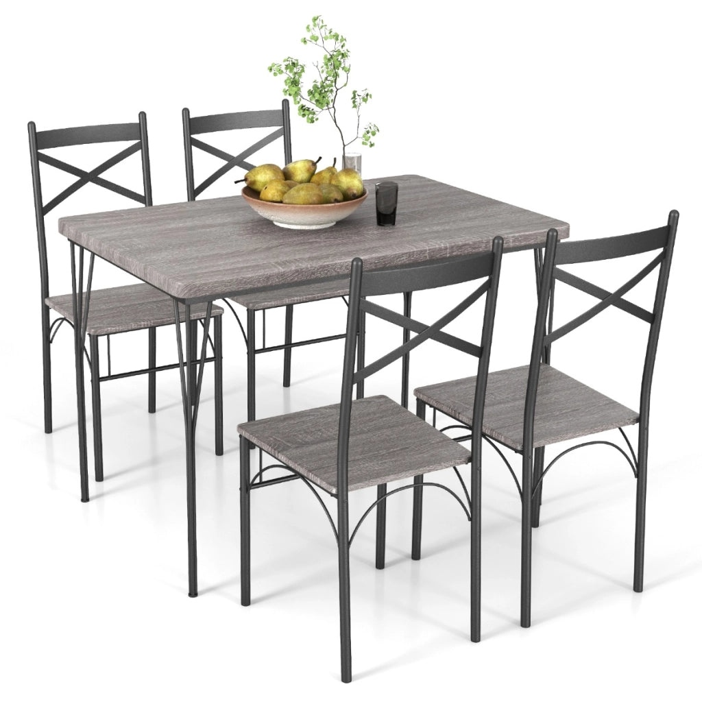 Set da tavolo da pranzo 5 pezzi, Tavolo da pranzo rettangolare moderno con 4 sedie con telaio in metallo Grigio-Tavoli e sedie da pranzo