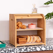 Cassetto per Pane in Bambù per Conto Cucina: 2 Strati Grande Capacità di Stoccaggio del Pane Stile Rustico di una Casa di Campagna Cassetto per Pane con Porta Scorrevole Flessibile DIY
