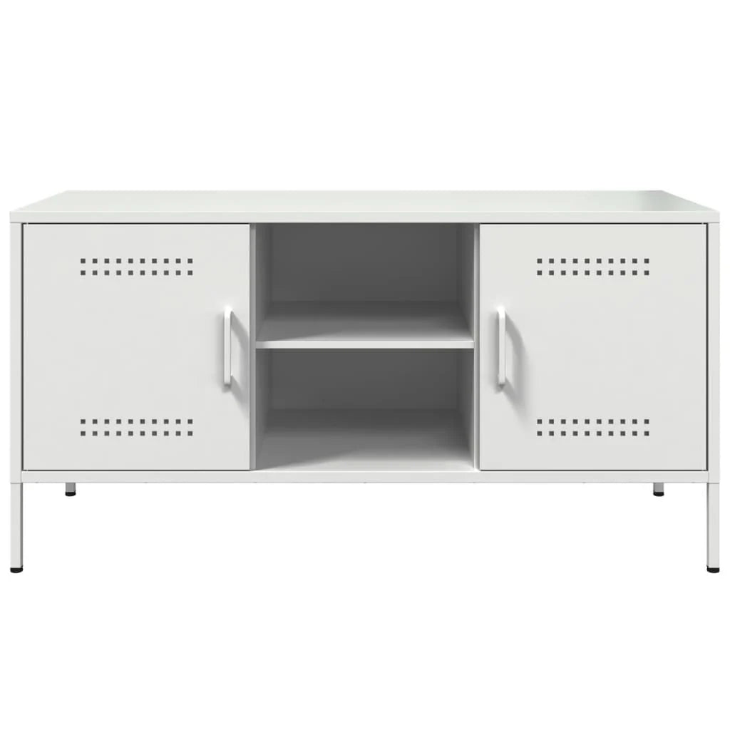 Mobile TV multimediale mensola TV credenza TV per sala da pranzo soggiorno camera da letto 100,5 x 39 x 50,5 cm acciaio bianco 02_0025543