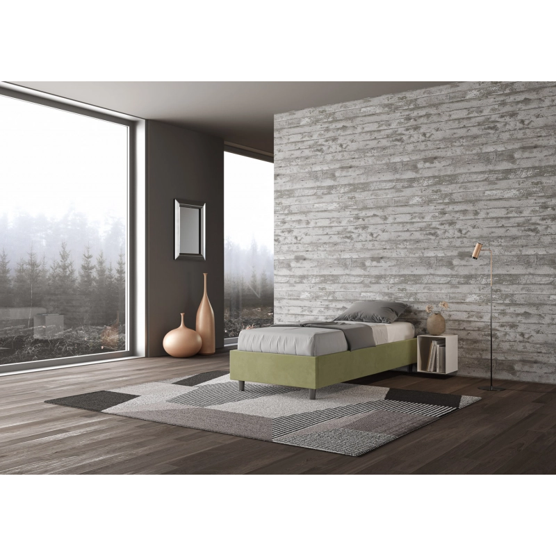 Letto Sommier imbottito Singolo 80x210 cm Azelia - Senza rete,Microfibra,Tè verde