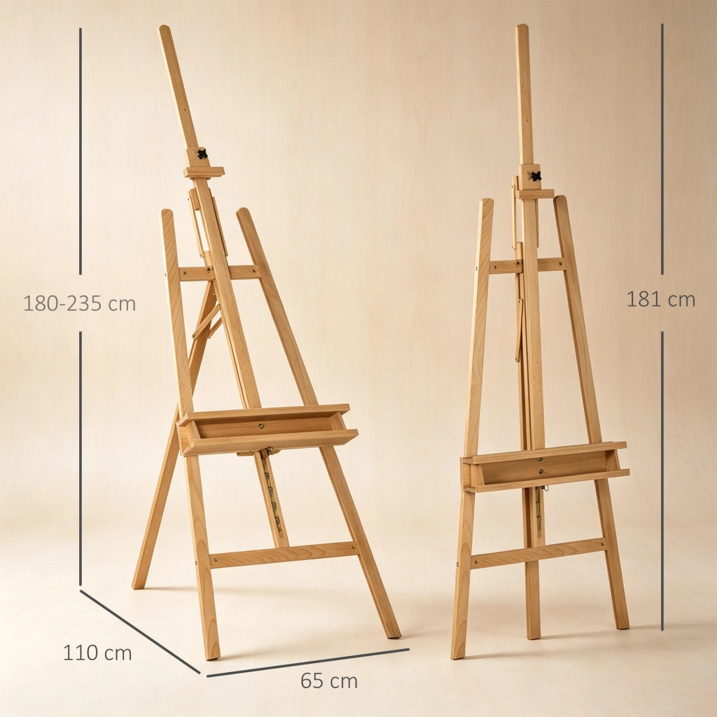 Cavalletto da Pittura in Legno Regolabile e Pieghevole ¨C zephmum ¨C 65x110x180-235 cm