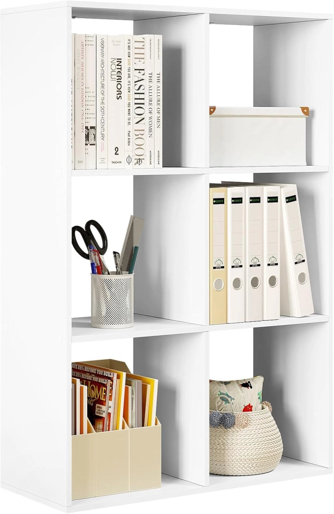 Scaffale da Soggiorno a 4 Ripiani, Libreria in Legno Salvaspazio con 10 Cubi Portaoggetti, Mobile Multiuso Moderno Bianco, per Studio, Camera da Letto, Cucina, Ufficio, 60x20x120cm