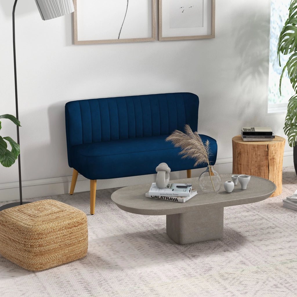 Divano 2 posti retr¨° ¨C Xylo ¨C gambe in legno, 117x56.5x77 cm, blu