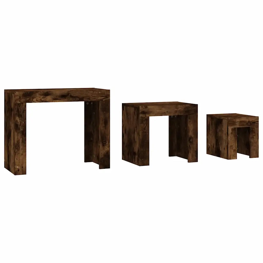3 pz Tavolini da salotto | Tavolino da caff¨¨ | Tavolino da Soggiorno Impilabili Rovere Fumo in Legno Multistrato