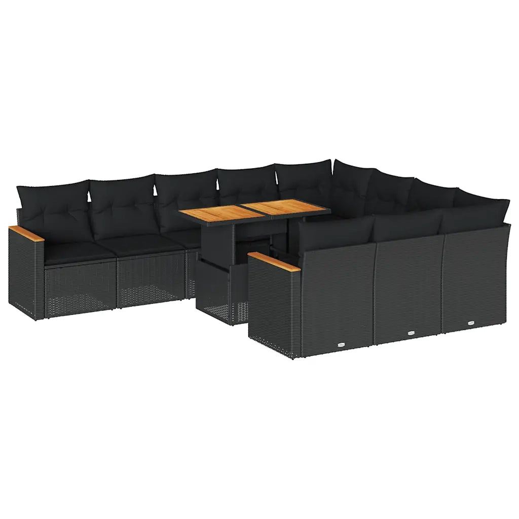 Set Divani da Giardino 11 pz con Cuscini Polyrattan Acacia Nero 3327534