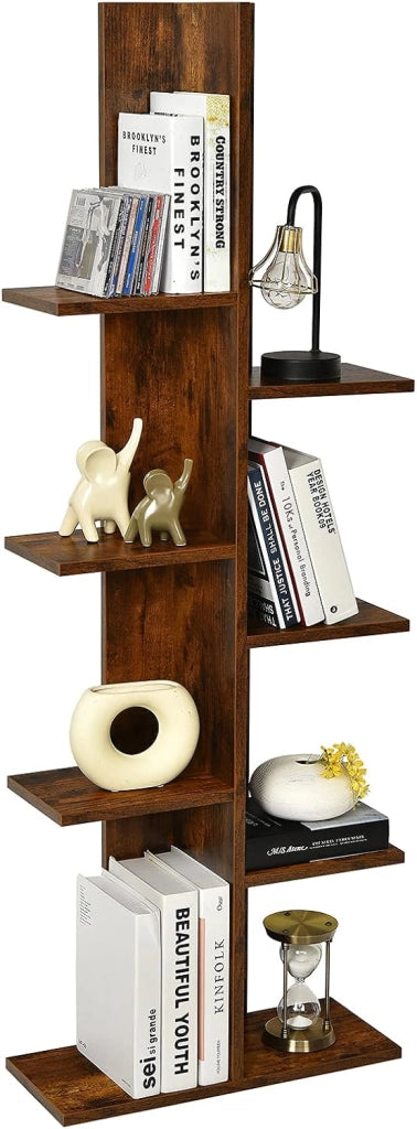 Libreria a 8 livelli, libreria a forma di albero poco ingombrante, espositore autoportante per libri, piante, CD, 50 x 20 x 141 cm (marrone)