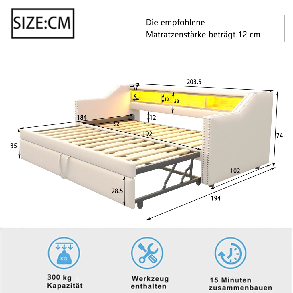 Letto divano estraibile tessuto di juta 90x190 cm
