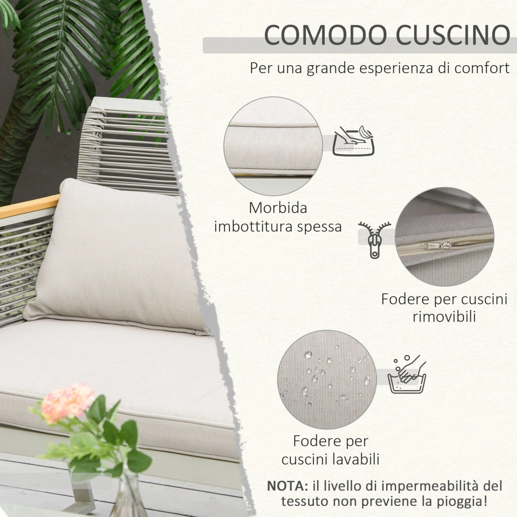 EasyComfort Set da Giardino 4 Pezzi in Rattan PE con 2 Poltrone, Divanetto e Tavolino da Caffè in Vetro Temperato Grigio