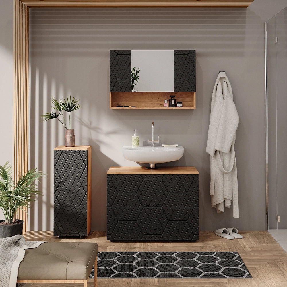 Vicco Set mobili bagno Antracite con struttura a nido d'ape 3 pezzi, con cassettiera e mobile midi