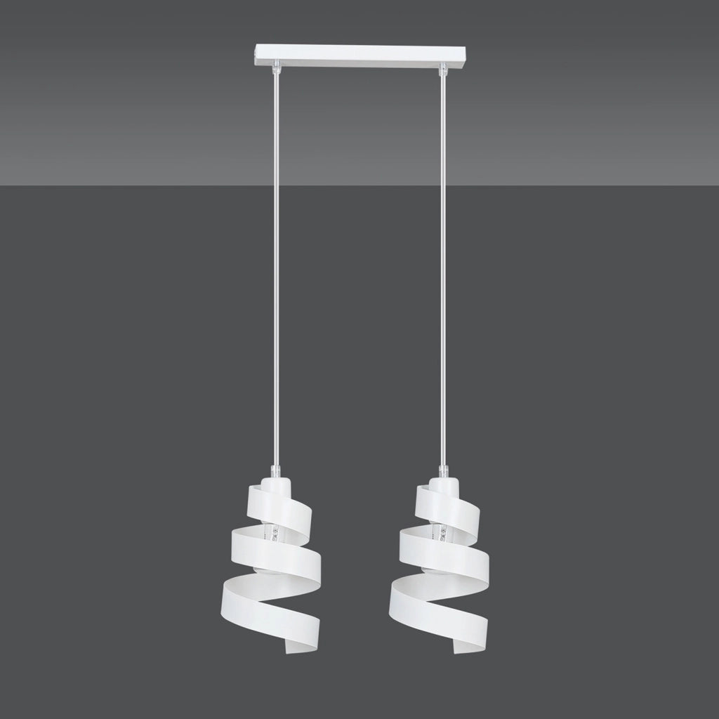 Lampadario Moderno 2 Luci Tristano In Acciaio Bianco Con Fasce A Spirale