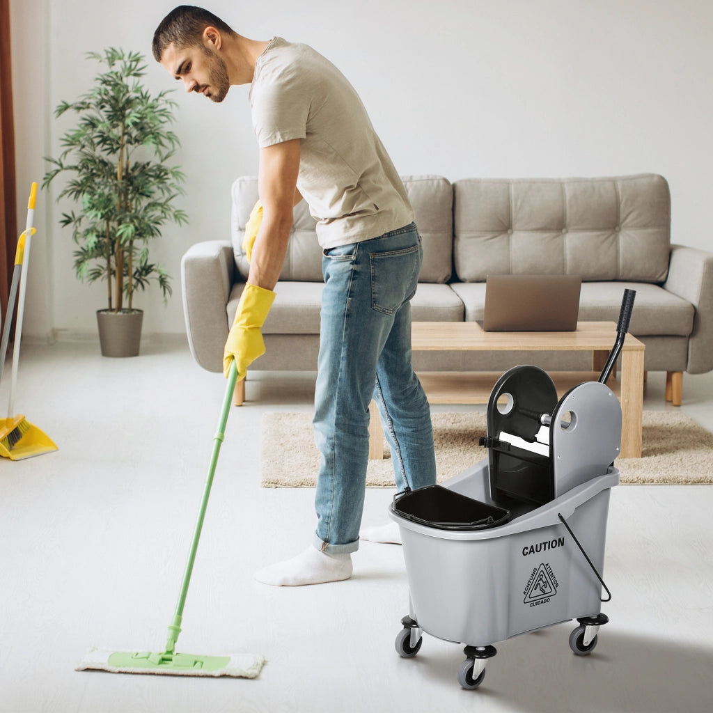 Carrello per Pulizie con Secchi Separati e Sgocciolatoio ¨C Zephmum ¨C Grigio 54x41x91,5cm