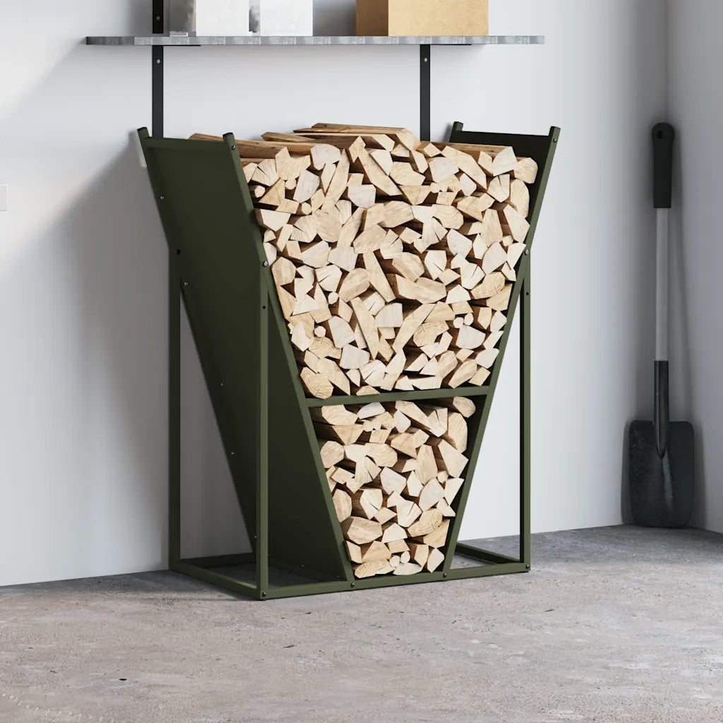 vidaXL Rastrelliera per Legna da Ardere Verde Oliva 69,5x35x81 cm
