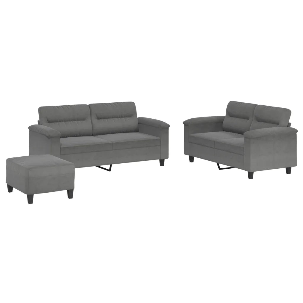 Set Divani 3 pz con Cuscini Grigio Scuro in Tessuto Microfibra