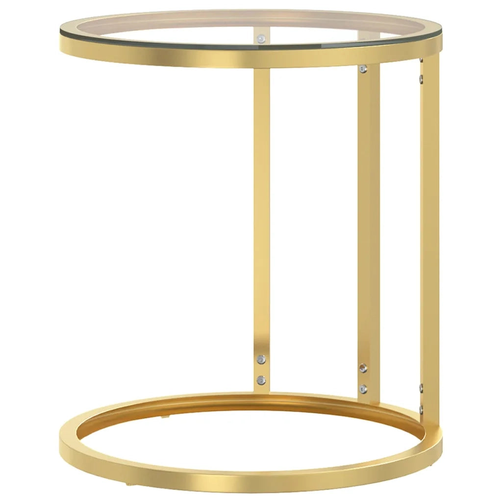 Tavolino | Tavolo laterale Oro e Trasparente 45 cm in Vetro Temperato