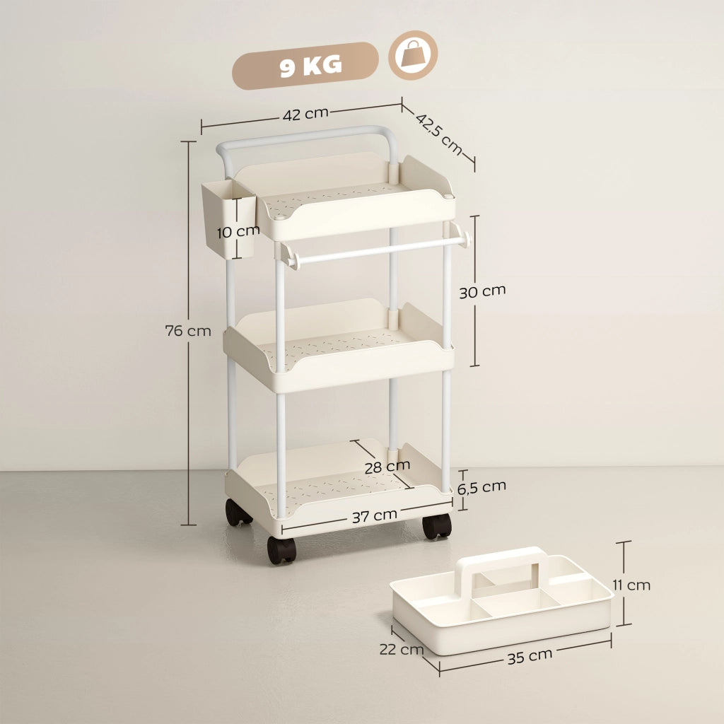Carrello da cucina con 3 livelli e cestini estraibili ¨C Zephmum ¨C Bianco